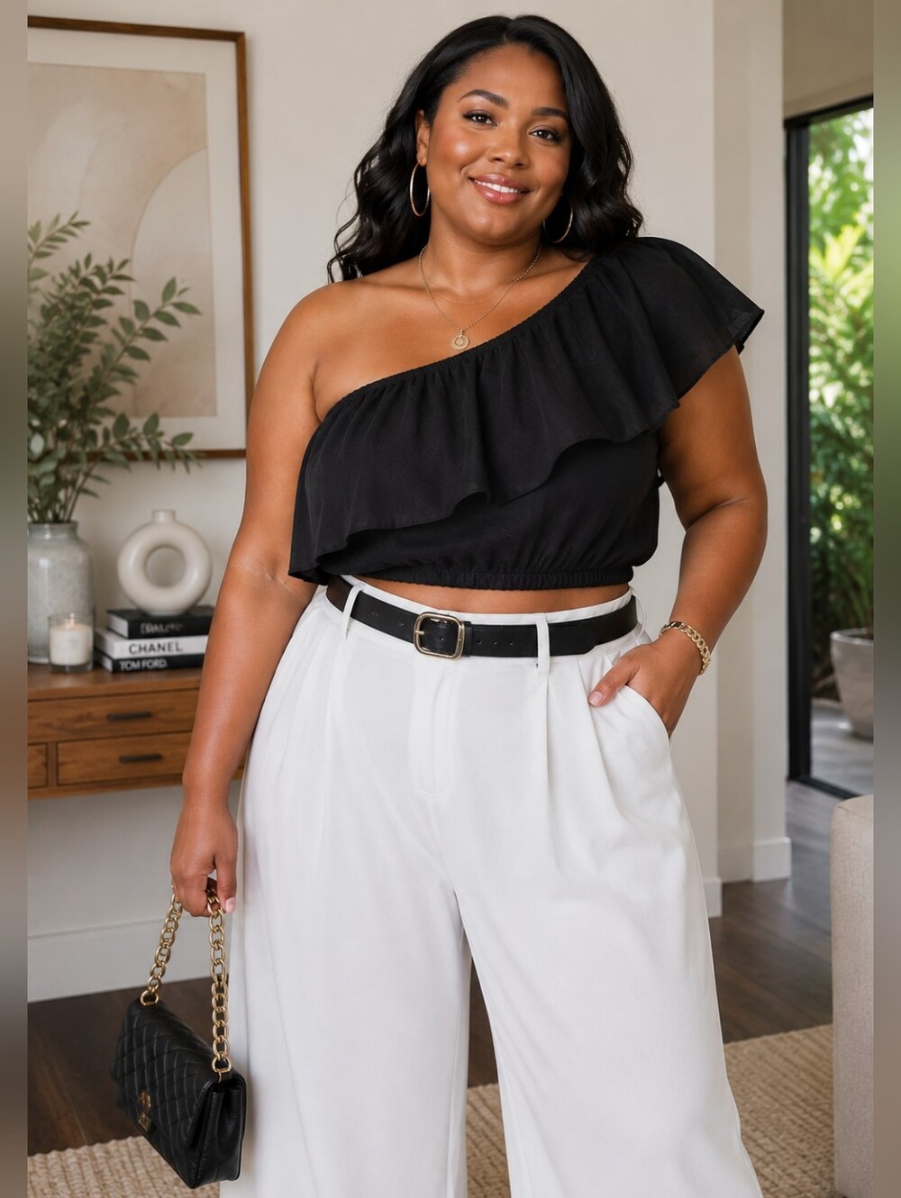 🖤 A New Day Black One-Shoulder Ruffle Crop Top | XXL